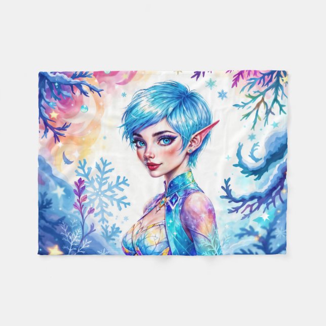 Magic ice elf snow forest frozen fairy tale fleece blanket (Front (Horizontal))