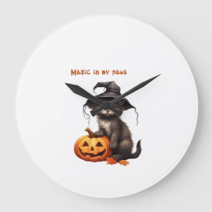 Magic in My Paws � Halloween Cat Design Classic T- Large Clock