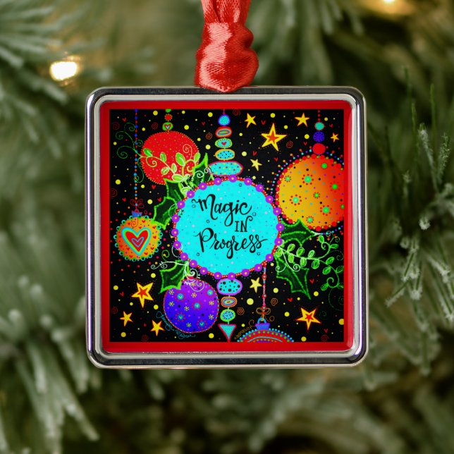 Magic in Progress Cute Colourful Whimsical  Metal Ornament (Tree)