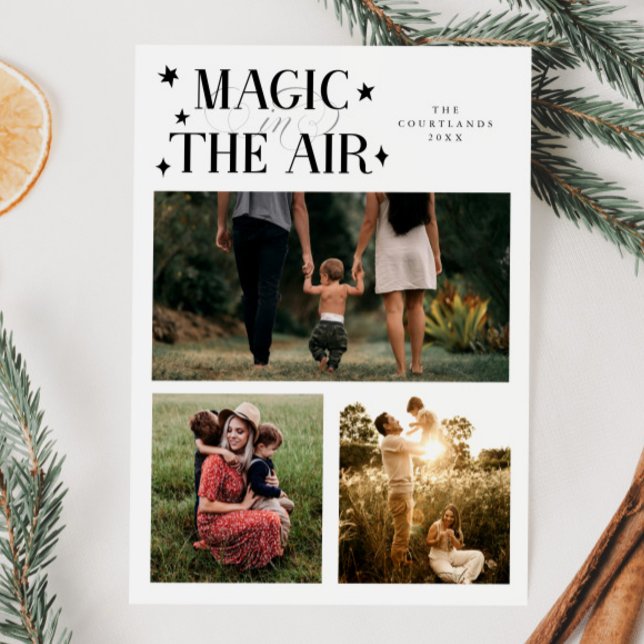 Magic In The Air Multi Photo White   Holiday Card (Creator Uploaded)