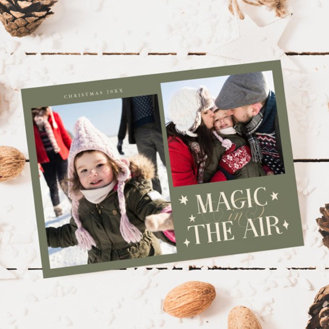 Magic In The Air Sage Multi Photo Holiday Card (Creator Uploaded)