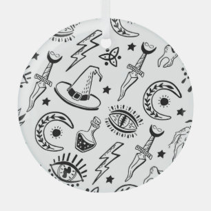Magic Ink Drawing Seamless Pattern Glass Ornament