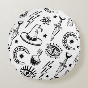 Magic Ink Drawing Seamless Pattern Round Pillow
