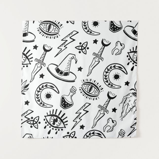 Magic Ink Drawing Seamless Pattern Tapestry (Front)