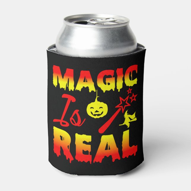 Magic Is Real Halloween Pumpkin Witch Spell Wand  Can Cooler (Can Front)