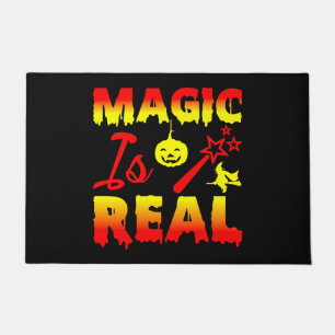 Magic Is Real Halloween Pumpkin Witch Spell Wand Doormat