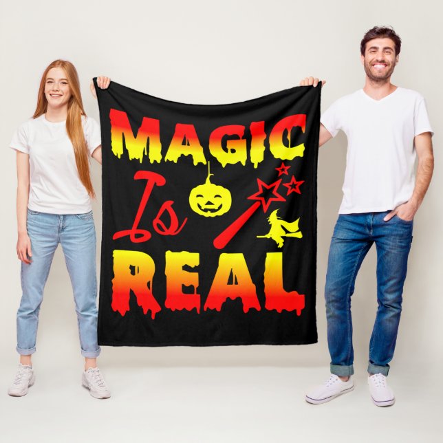 Magic Is Real Halloween Pumpkin Witch Spell Wand  Fleece Blanket (In Situ)