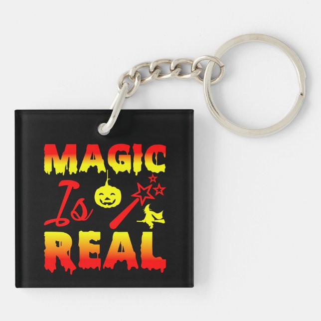 Magic Is Real Halloween Pumpkin Witch Spell Wand Keychain (Back)