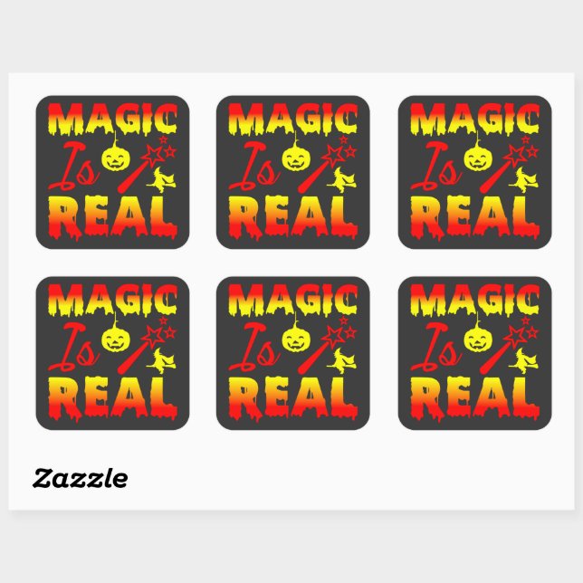 Magic Is Real Halloween Pumpkin Witch Spell Wand   Square Sticker (Sheet)