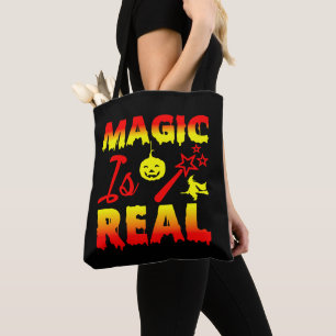 Magic Is Real Halloween Pumpkin Witch Spell Wand Tote Bag
