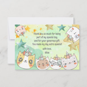 Magic kawaii caticorn cat unicorn kids birthday  thank you card