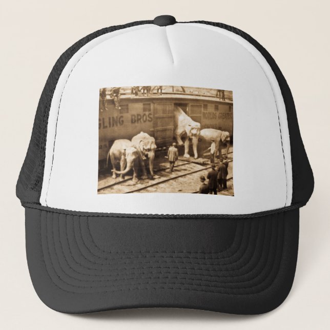 Magic Lantern Slide Ringling Bros Elephant Train Trucker Hat (Front)