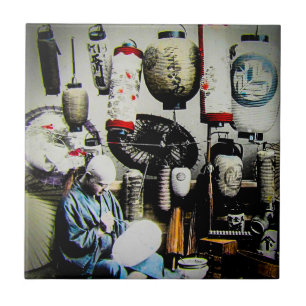 Magic Lantern Slide The Umbrella Painter Old Japan Tile