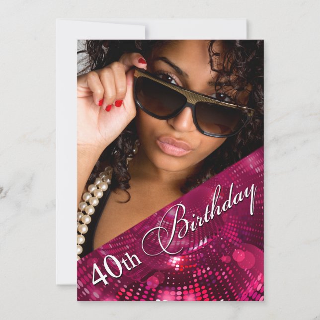 Magic Lights Photo 40th Birthday Girl - fuschia Invitation (Front)