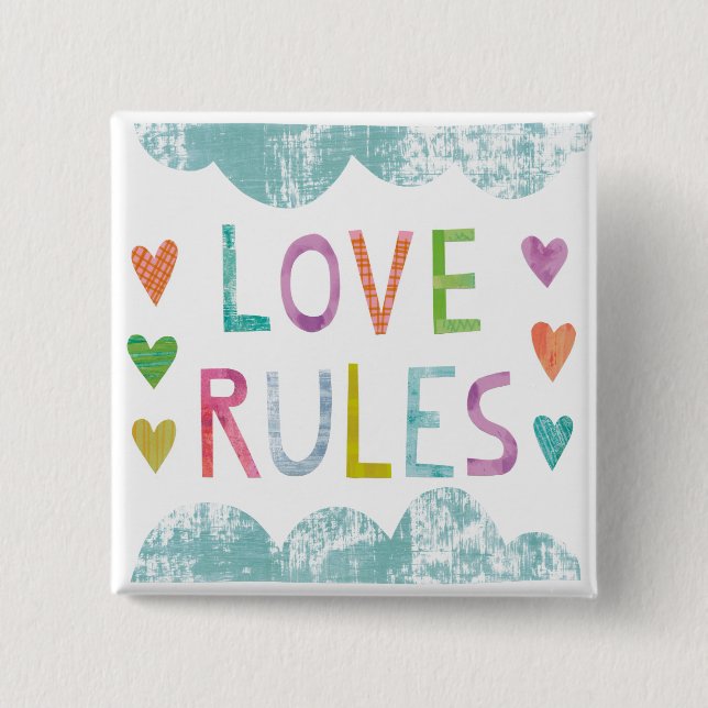Magic Love Rules with Hearts 2 Inch Square Button (Front)