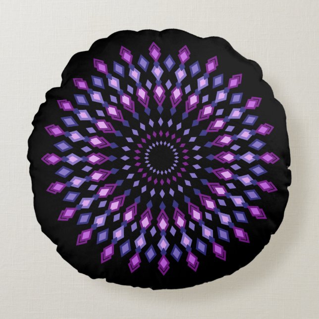 Magic mandala on black background round pillow (Front)