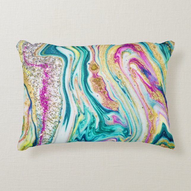 Magic Marbling: Metallic Paint Design. Accent Pillow (Front)