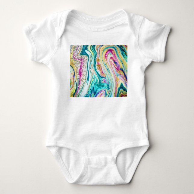 Magic Marbling: Metallic Paint Design. Baby Bodysuit (Front)