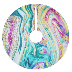 Magic Marbling: Metallic Paint Design. Brushed Polyester Tree Skirt