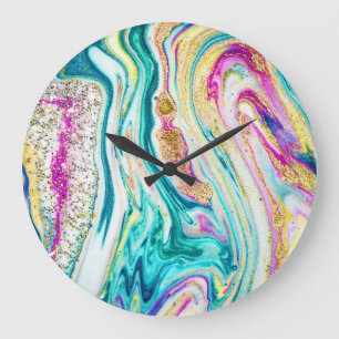Magic Marbling: Metallic Paint Design. Large Clock