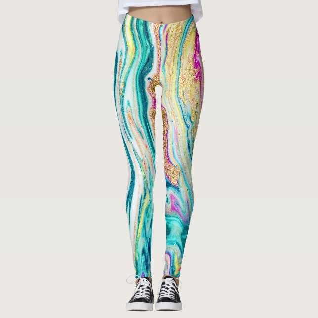 Magic Marbling: Metallic Paint Design. Leggings (Front)