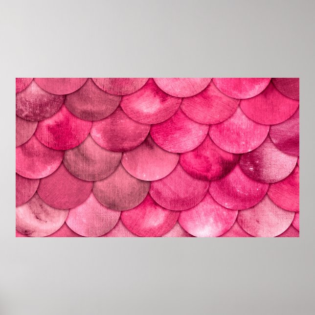 Magic Mermaid Bright Pink Colour Scales Watercolor Poster (Front)