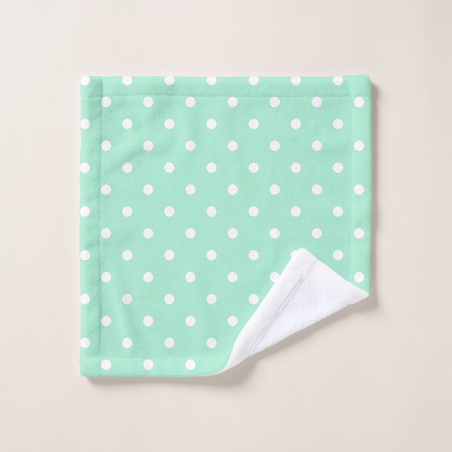Magic Mint and White Polka Dot Pattern Bath Towel Set (Wash Cloth)