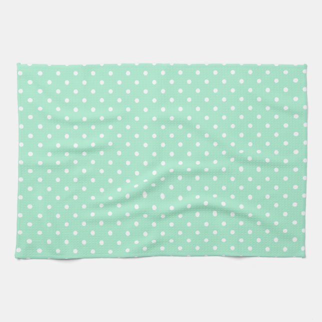 Magic Mint and White Polka Dot Pattern Kitchen Towel (Horizontal)
