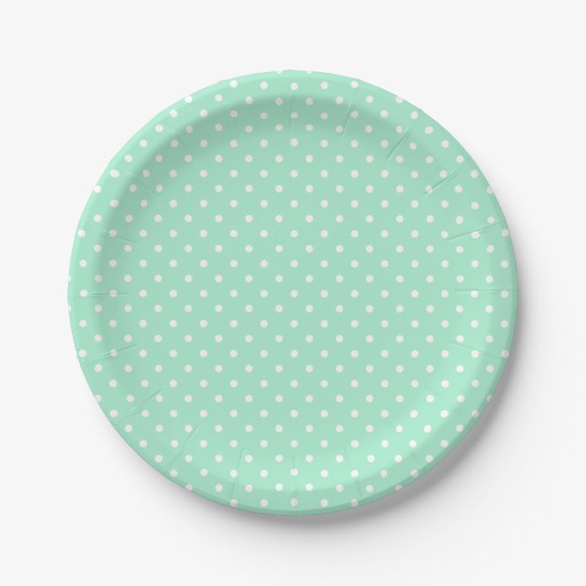 Magic Mint and White Polka Dot Pattern Paper Plate (Front)