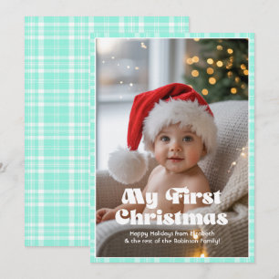 Magic Mint Gingham My First Christmas Baby Holiday Card