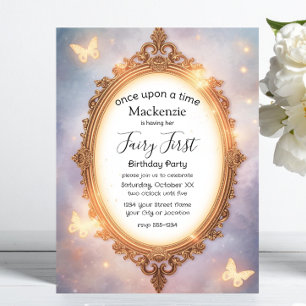 Magic Mirror & Butterflies Fairy First Birthday Invitation