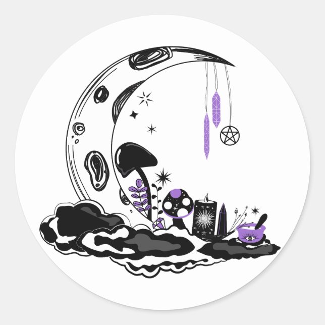 Magic Mushroom Crystal Moon Garden Birthday  Classic Round Sticker (Front)