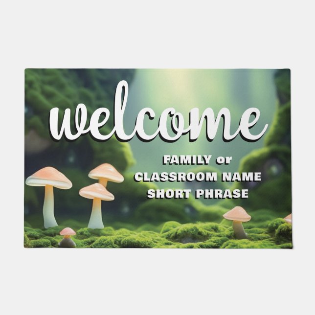 Magic Mushroom Fairytale Forest Moss Trees Nature Doormat (Front)