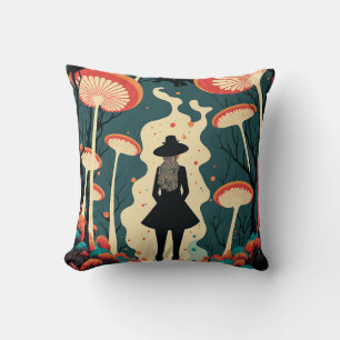 Magic Mushroom Forest Pillow Trippy Art