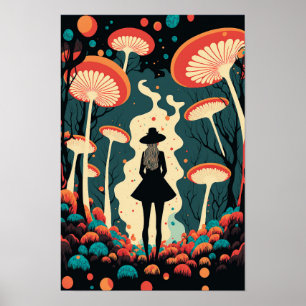 Magic Mushroom Forest Poster Trippy Art 1