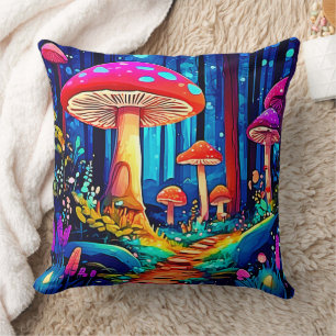 Magic Mushroom Path Design Throw Pillow