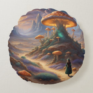 Magic Mushroom Planet Round Pillow