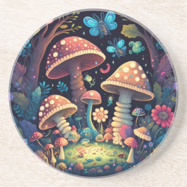 Magic mushrooms butterflies   coaster (Front)