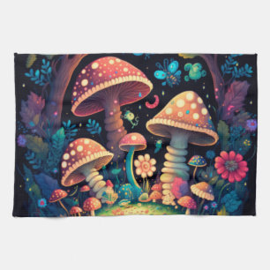 Magic mushrooms butterflies kitchen towel