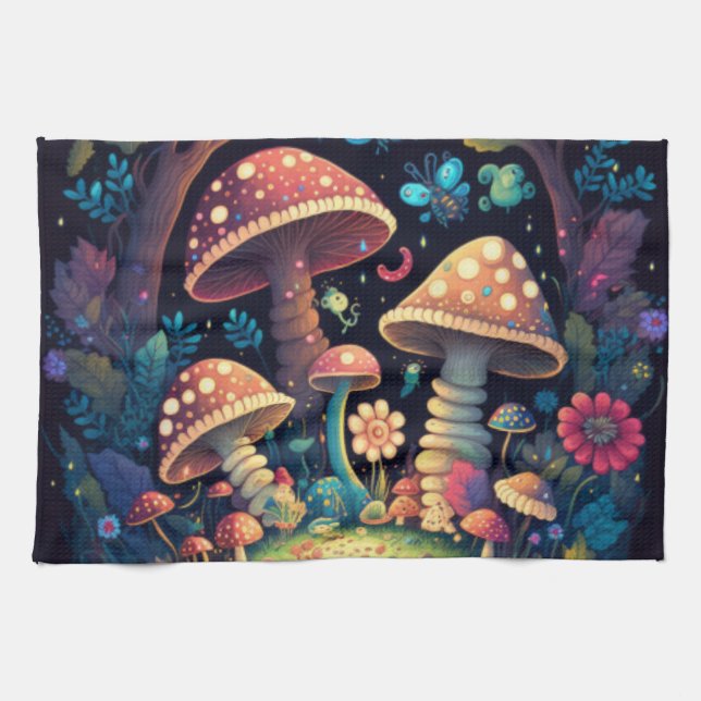 Magic mushrooms butterflies      kitchen towel (Horizontal)