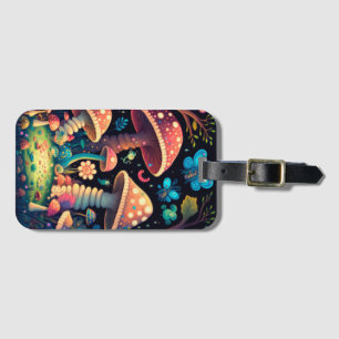 Magic mushrooms butterflies luggage tag