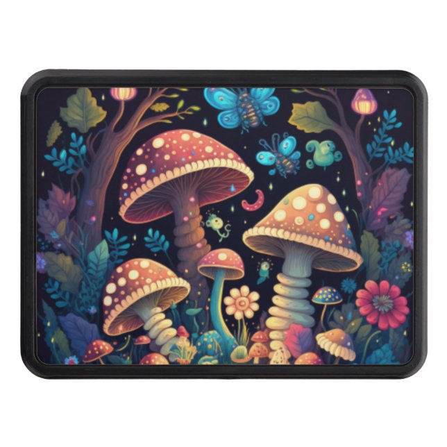 Magic mushrooms butterflies      trailer hitch cover (Front)