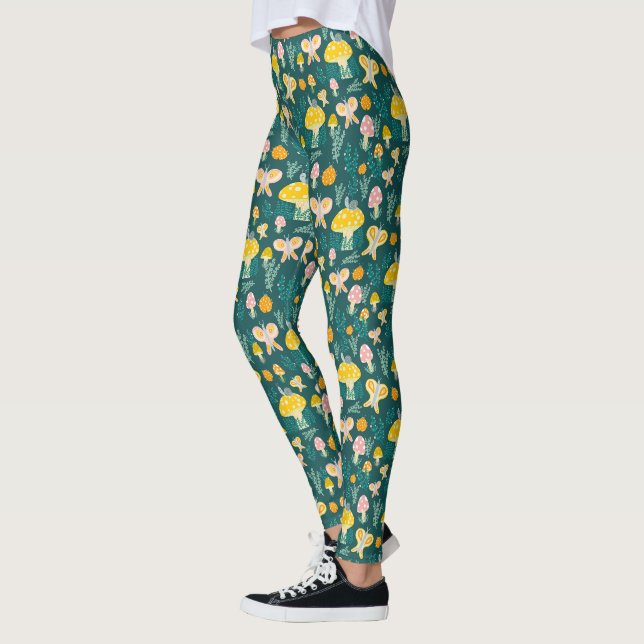 Magic Mushrooms Cute Butterflies Snails Ladybugs Leggings (Left)