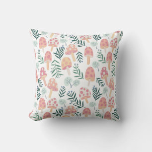Magic Mushrooms Forest Pattern Throw Pillow