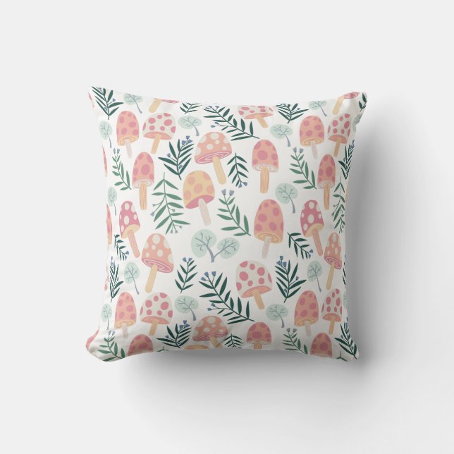 Magic Mushrooms Forest Pattern Throw Pillow (Front)