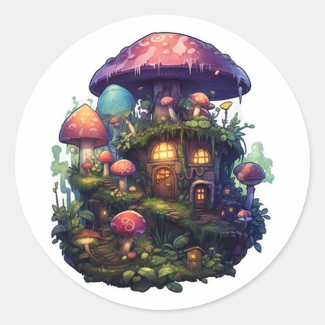 Magic mushrooms house classic round sticker (Front)