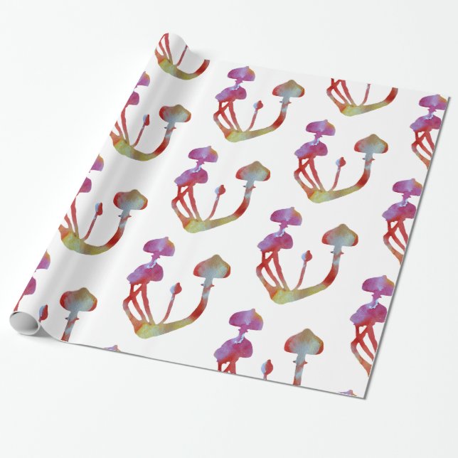 Magic mushrooms pink Watercolor Wrapping Paper (Unrolled)