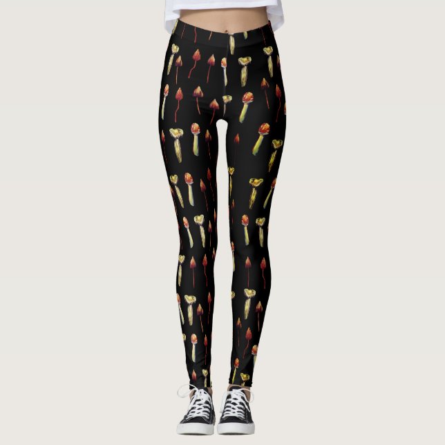 Magic Mushrooms Species Watercolor Art Leggings (Front)