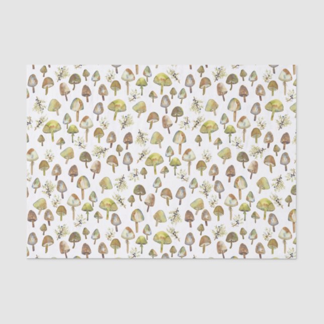 Magic Mushrooms Watercolor Forest Pattern Tissue Paper (Front)