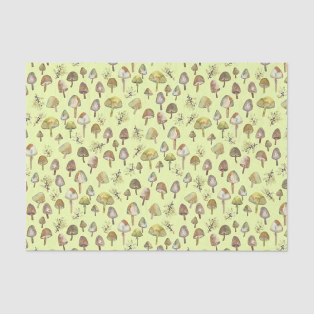 Magic Mushrooms Watercolor Forest Pattern Tissue Paper (Front)